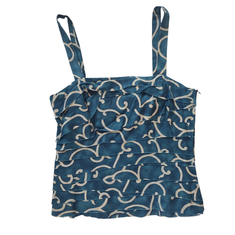 Ralph Lauren Sleeveless Tiered Navy/Cream Swirl Print Tank Top Size 4
